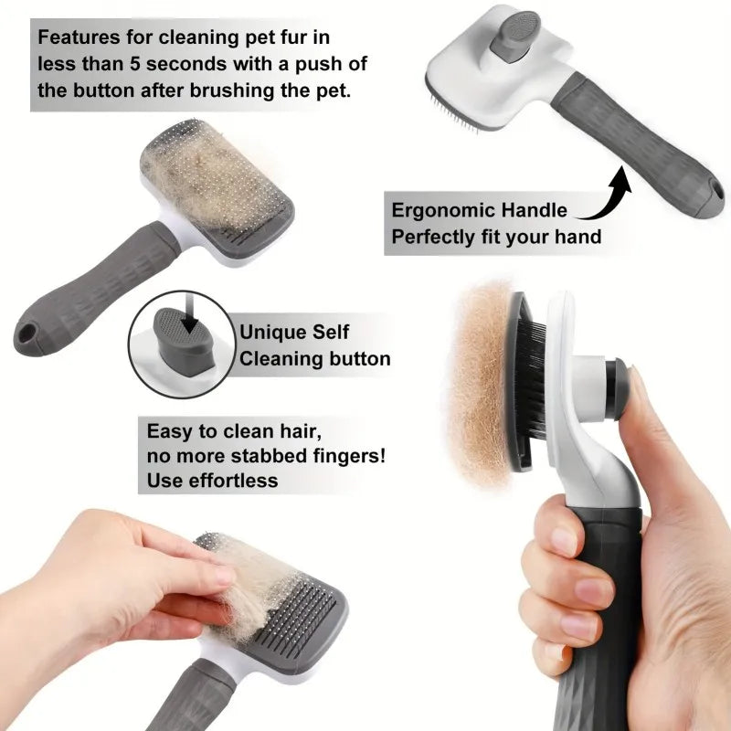 FurEase self-cleaning grooming brush for cats and dogs – product view 4