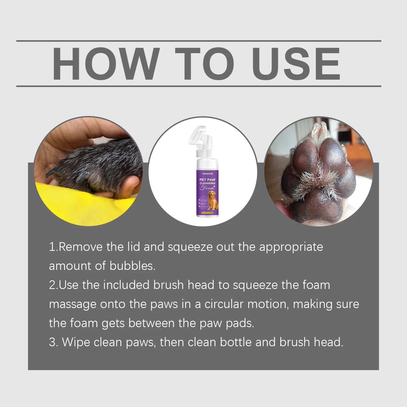 PawFresh waterless paw cleansing foam with silicone brush – product view 5